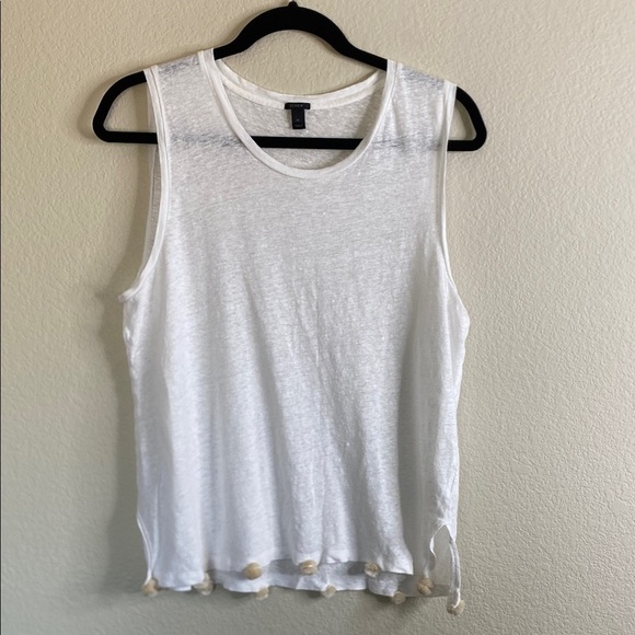J. Crew Tops - J. Crew white Sleeveless Top with Pom-Pom Trim linen white medium